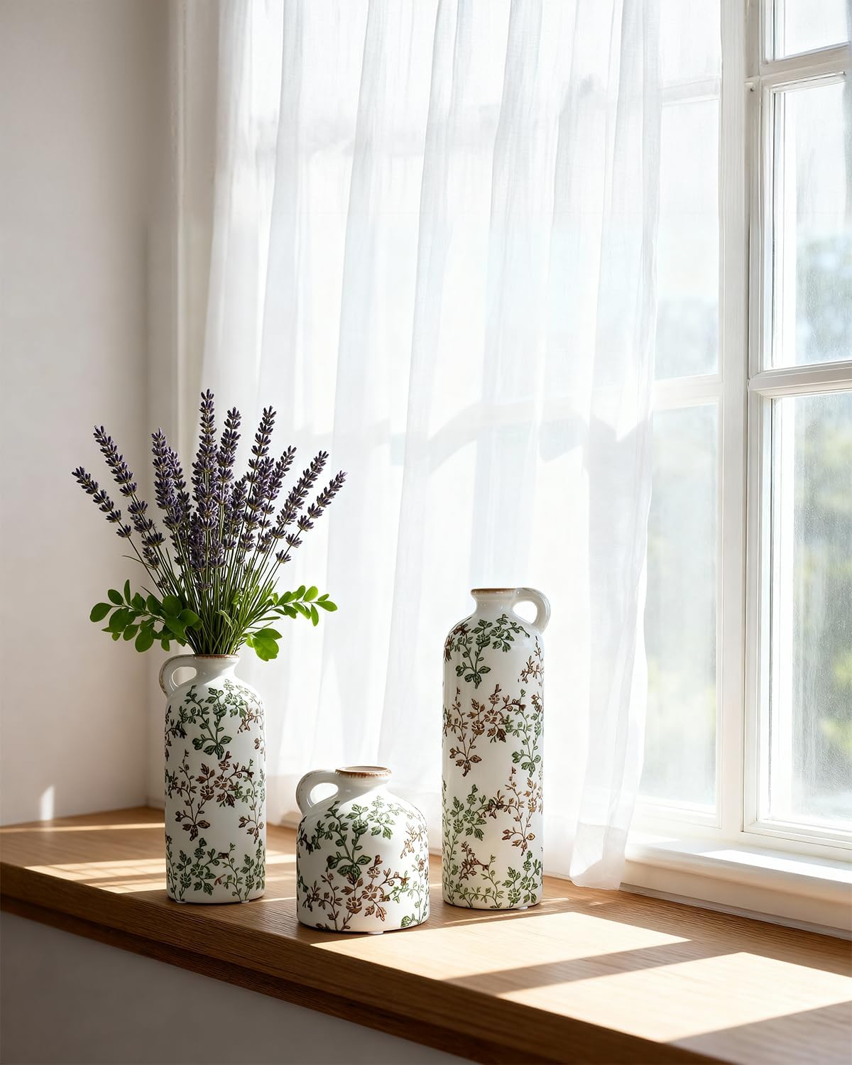 3-Piece Ceramic Jug Vase Set / Green & Brown02