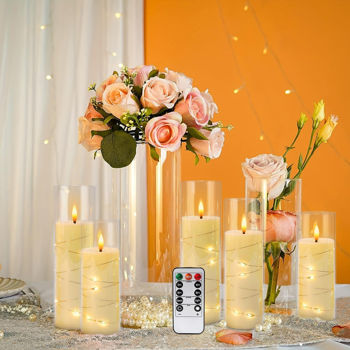 YOROXRG Flickering Flameless Candles Battery Operated with Remote, LED Pillar Candles with Realistic Moving Wick for