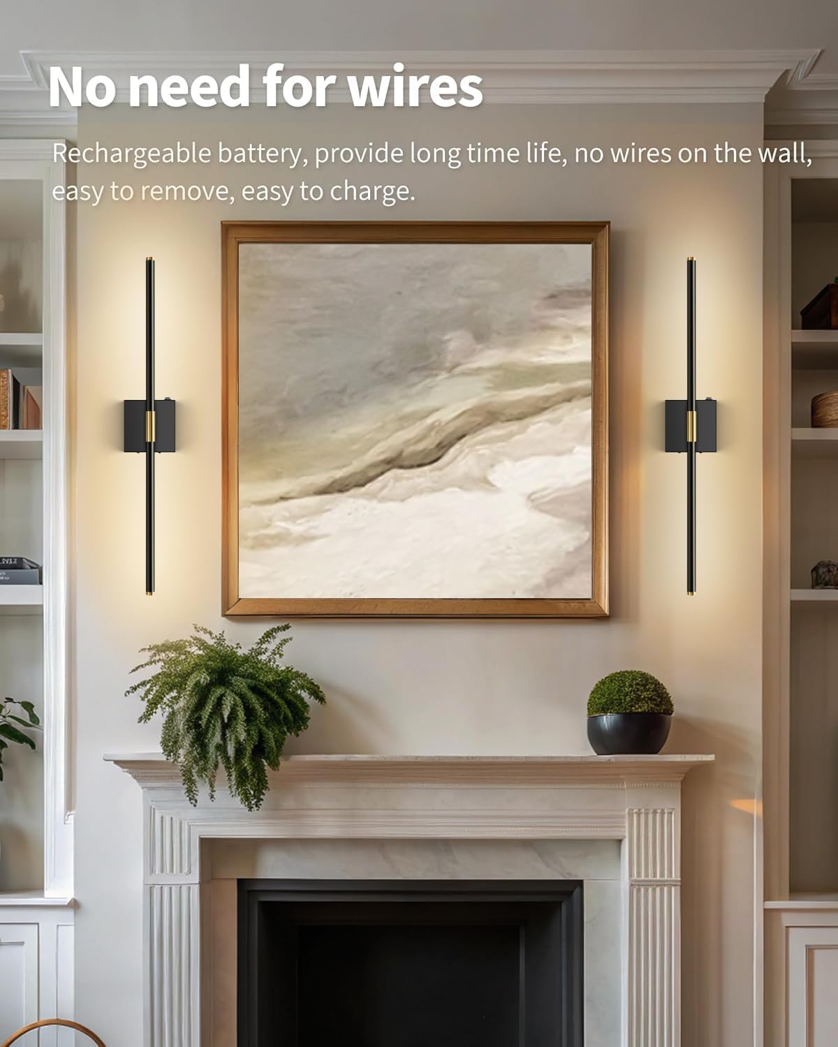 SAIMAND Battery Operated Wall Sconces Set of 2, Wireless Lights with Remote | USB Rechargeable Picture Lamp, 360°