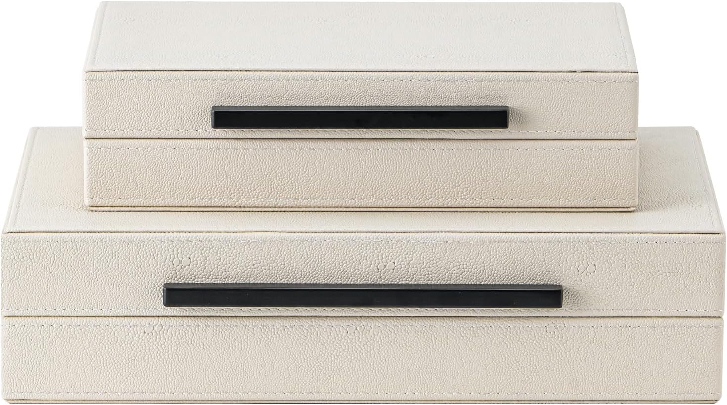 Faux Leather Jewelry & Memory Boxes / Beige+black Handles / 14.2 In / Set of 2