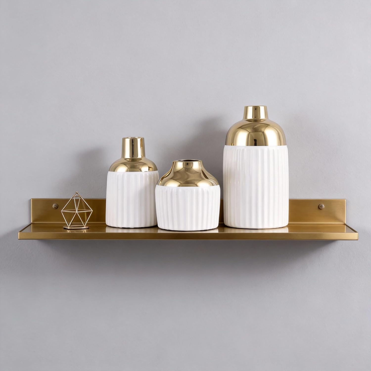 Gold Ceramic Vase 3-Piece Set / Wg / White