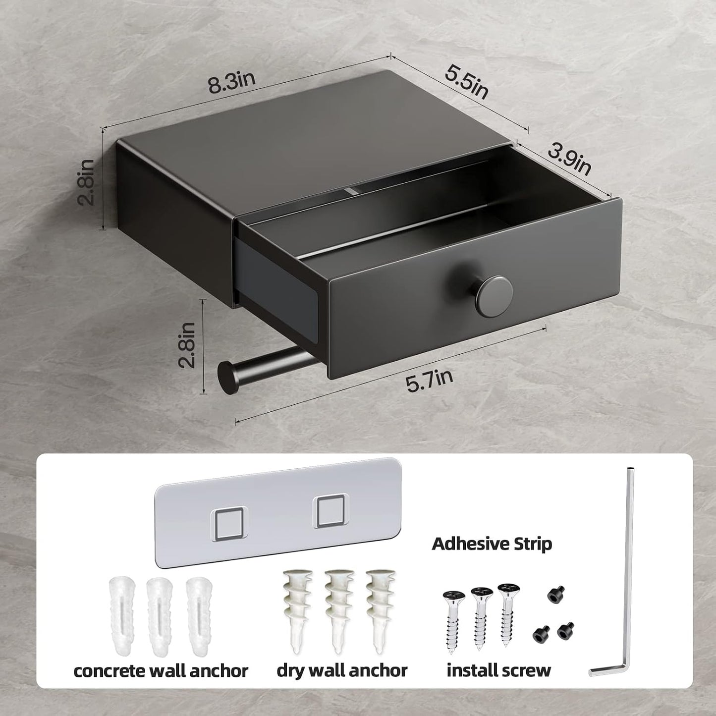 VOLDRA Toilet Paper Holder with Shelf Gray Wipes Dispenser for Bathroom Toilet Paper Holder with Storage Upgrade Drawer