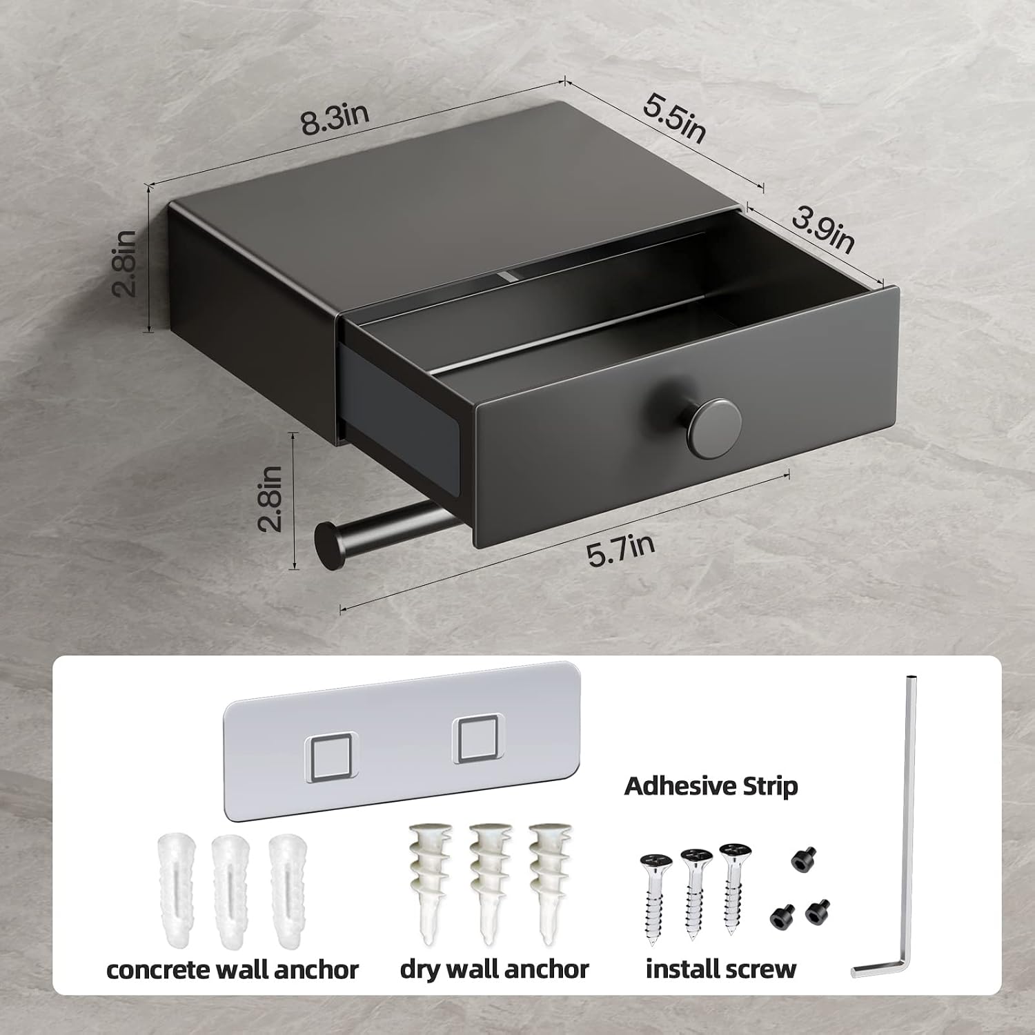 VOLDRA Toilet Paper Holder with Shelf Gray Wipes Dispenser for Bathroom Toilet Paper Holder with Storage Upgrade Drawer