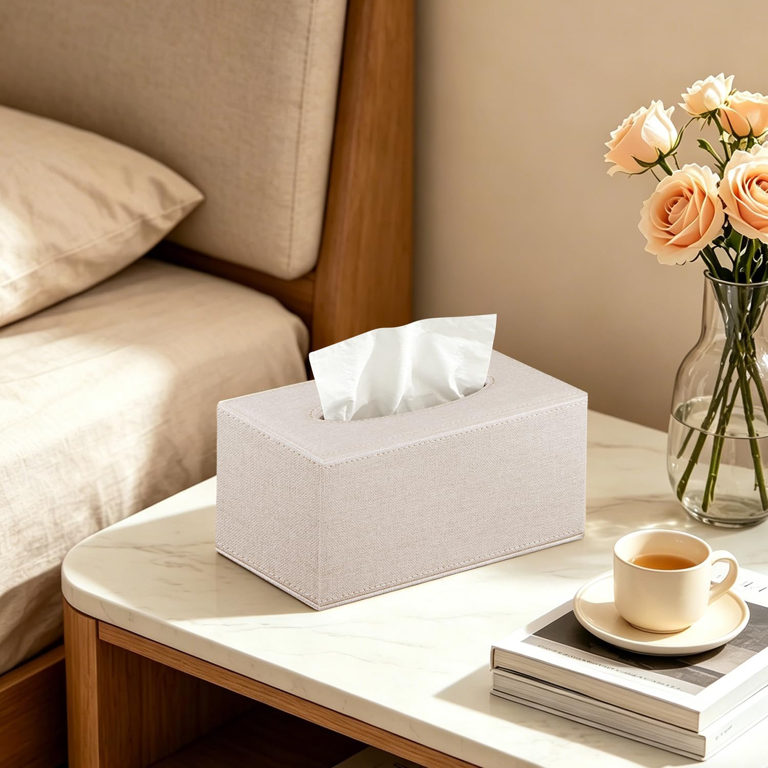 Stylish Tissues Box Holder Modern Rectangular Facial Paper Towels / Beige