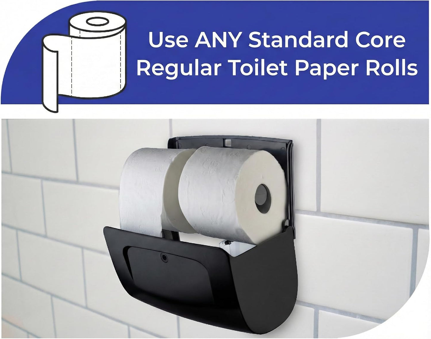 Commercial Toilet Paper Dispenser Wall Mount, Double (2 Roll) Locking Toilet Paper Holder (Black), Compact Two Roll