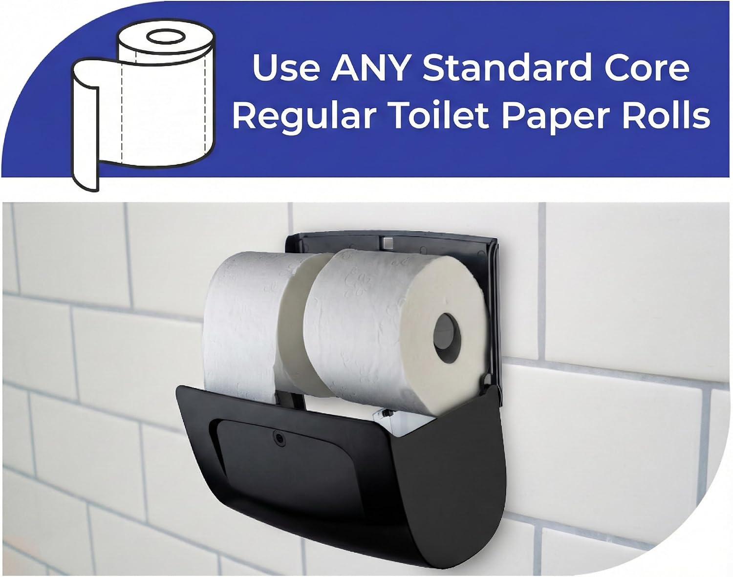 Commercial Toilet Paper Dispenser Wall Mount, Double (2 Roll) Locking Toilet Paper Holder (Black), Compact Two Roll