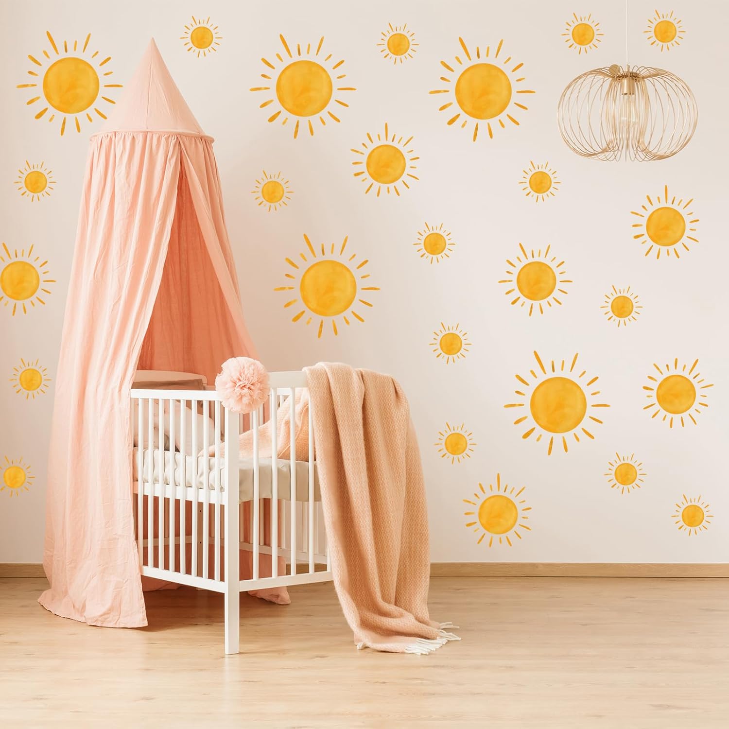 9 Sheet Boho Sun Wall Stickers Watercolor Sun Decals Sunshine Removable Self-Adhesive Wall / Yellow