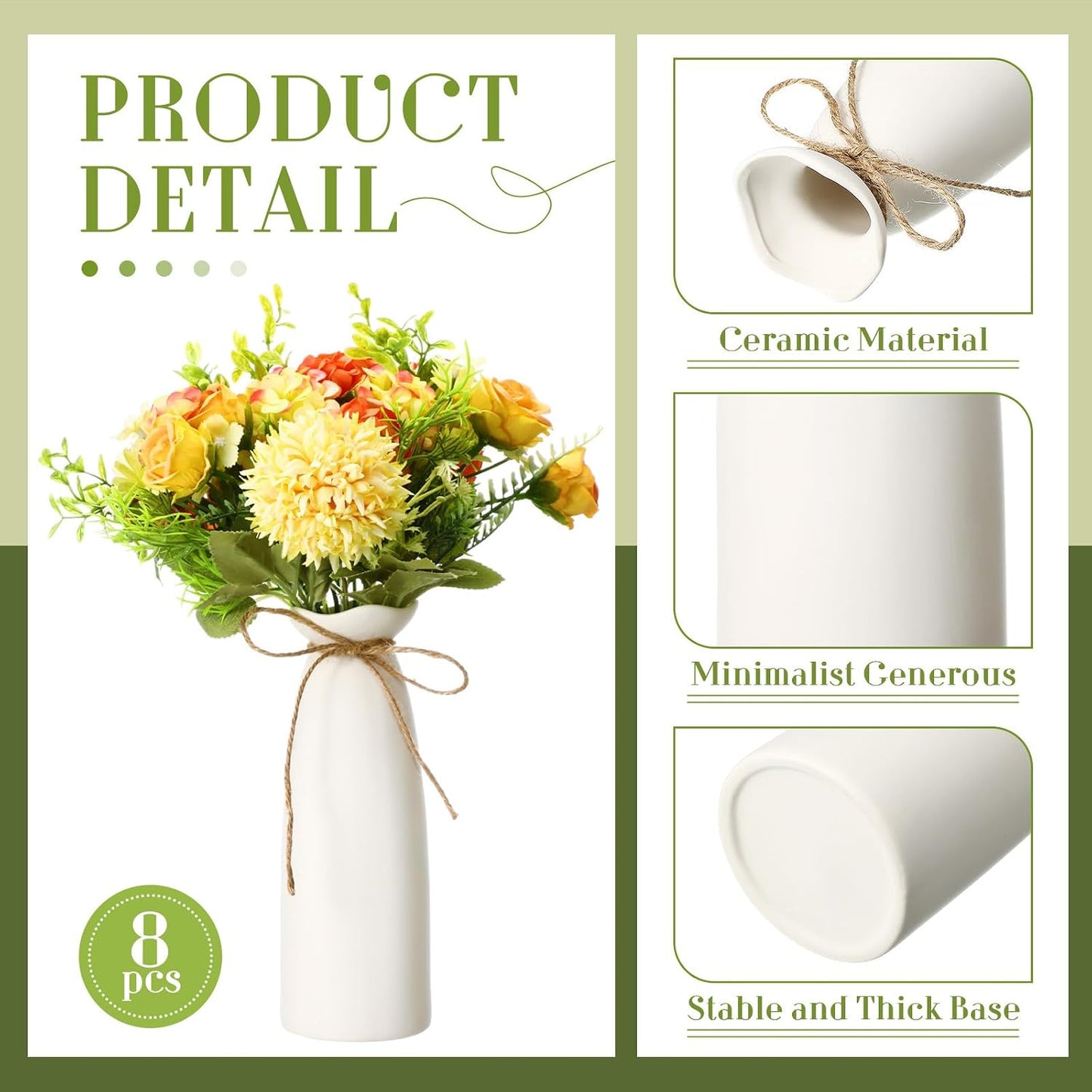 Ceramic Bud Vase / Fashionable / White / Set of 8