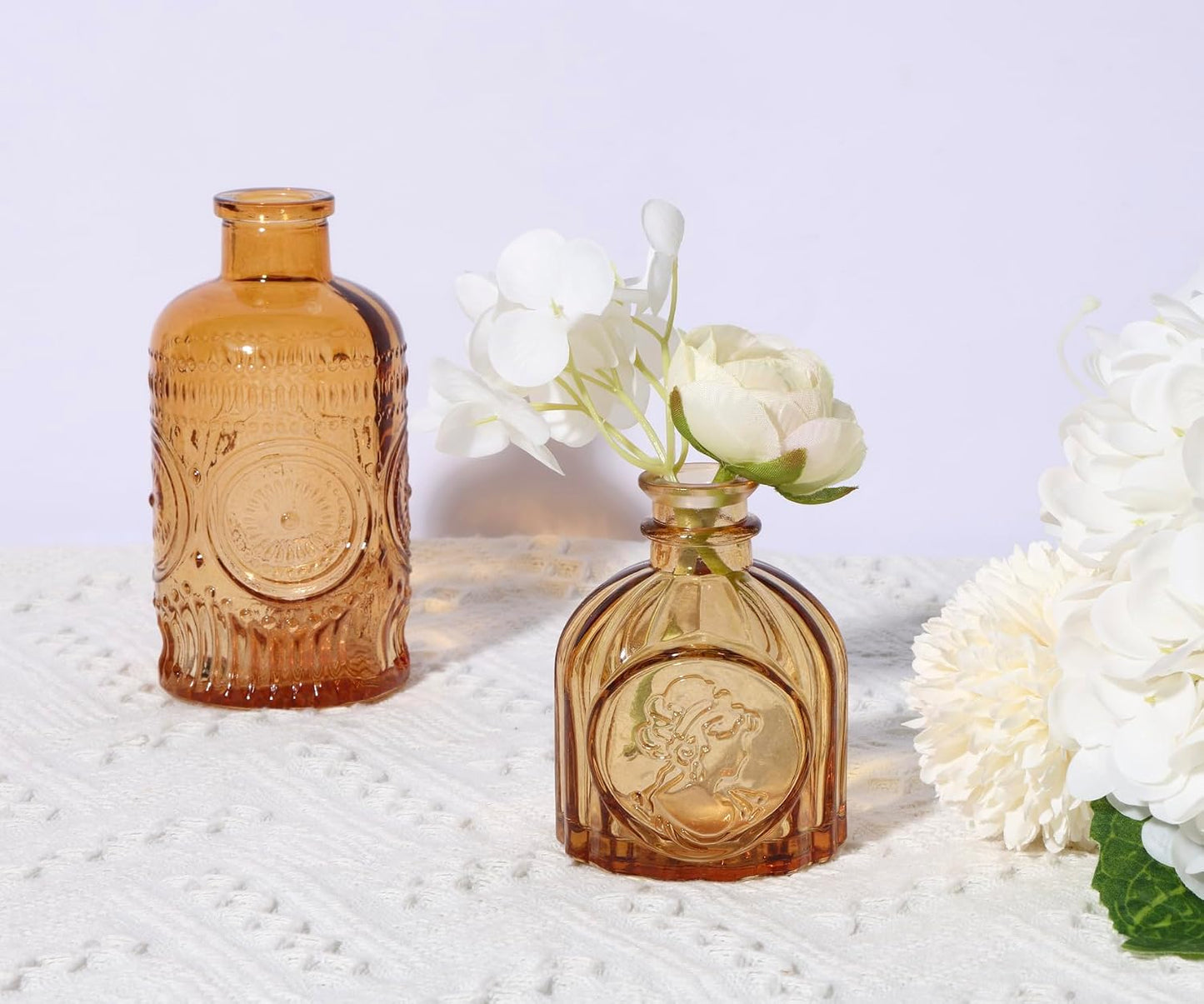 Glass Bud Vase Set / Amber / Gold / Set of 5