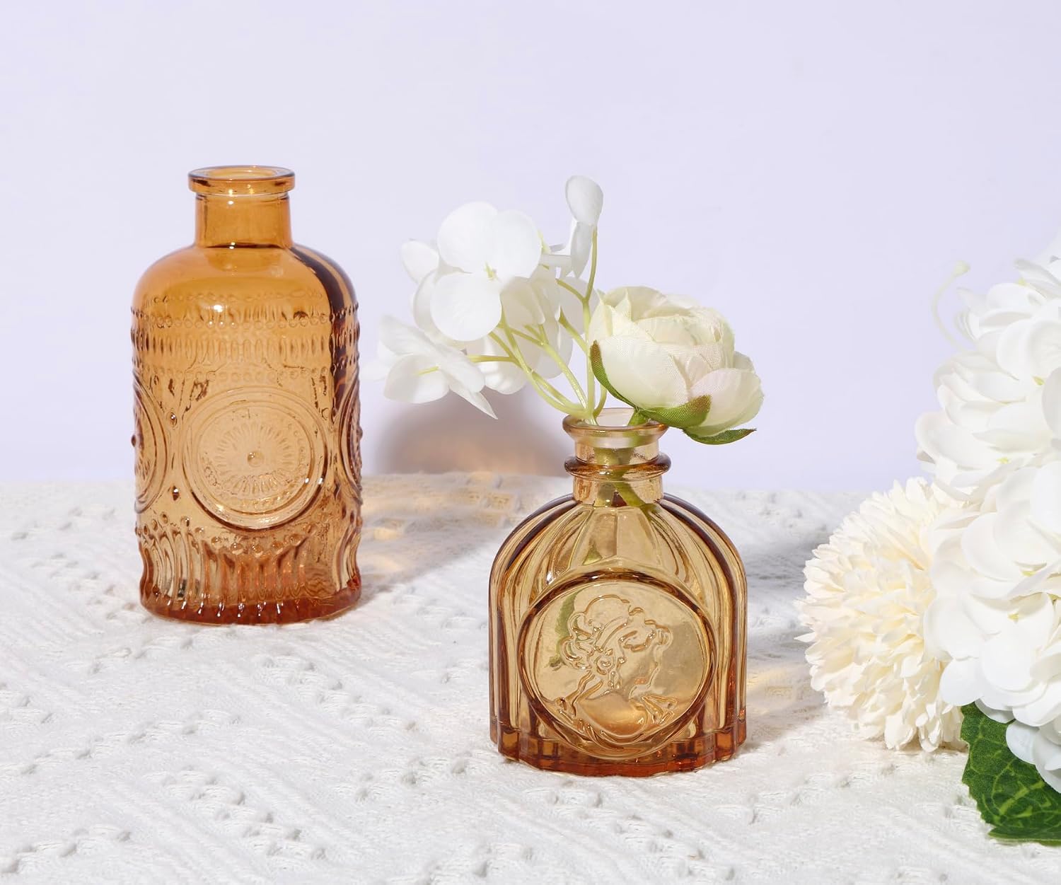 Glass Bud Vase Set / Amber / Gold / Set of 5