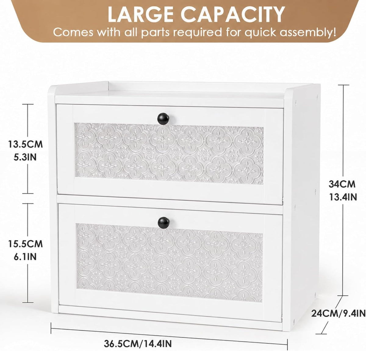 Sunhoo Bread Box for Kitchen Countertop, Large Pine Wood Breadbox, White | Farmhouse Pantry Container, Double Layer