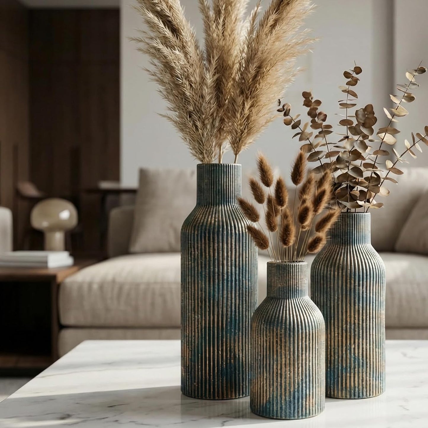 Ceramic Flower Vases / 3-piece-set / Vintage Blue / Set of 3