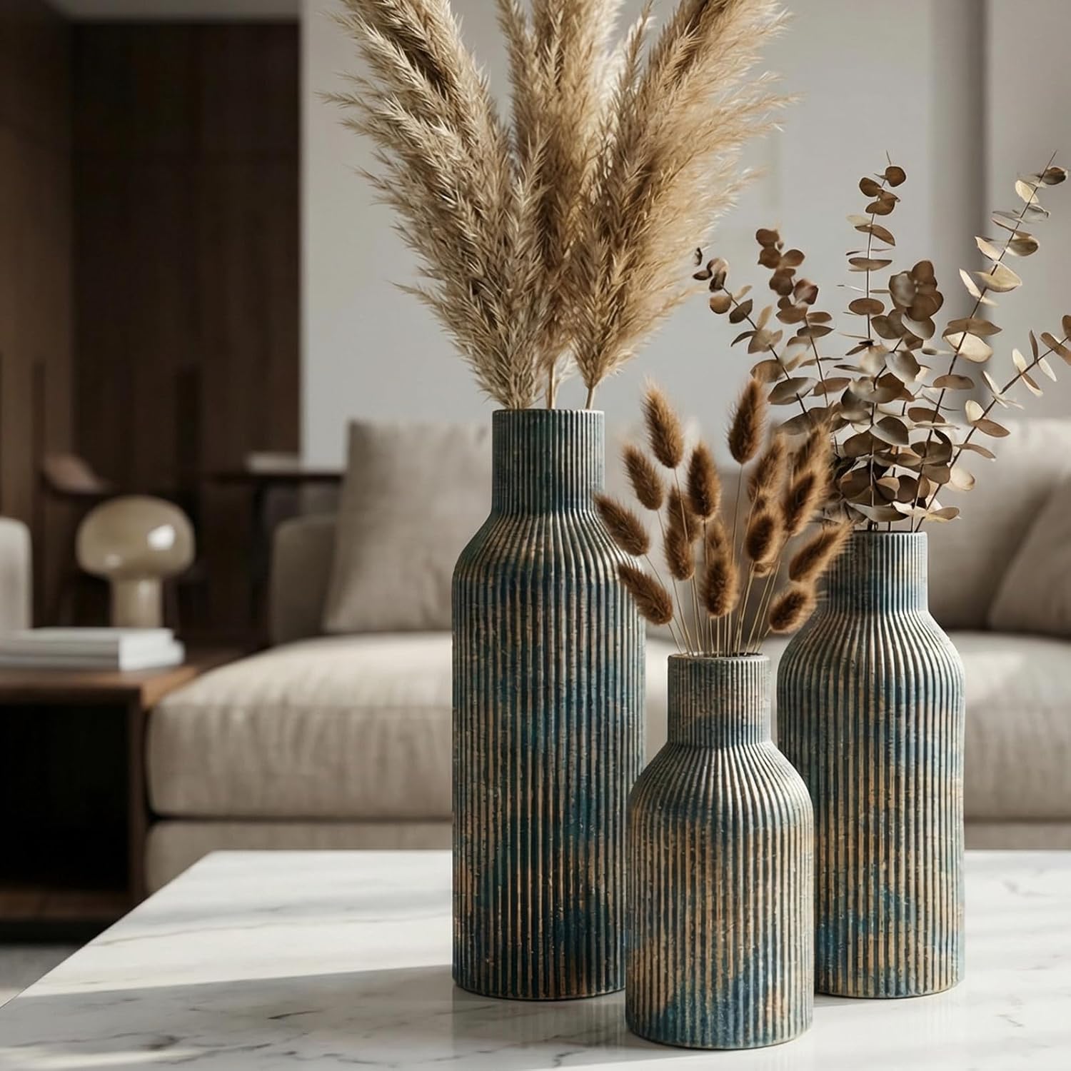 Ceramic Flower Vases / 3-piece-set / Vintage Blue / Set of 3