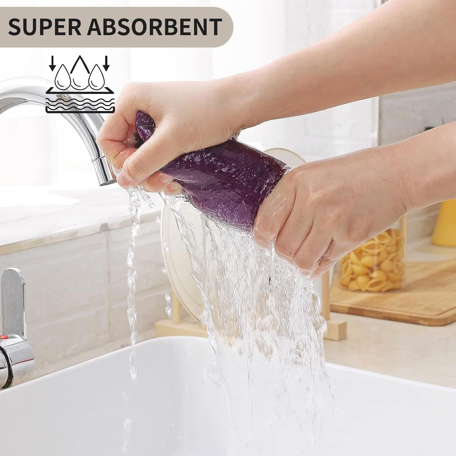 Kitinjoy 100% Cotton Waffle 8-Pack Kitchen Towels, 13" x 28", Violet | Super Soft, Ultra-Absorbent, Fast Drying