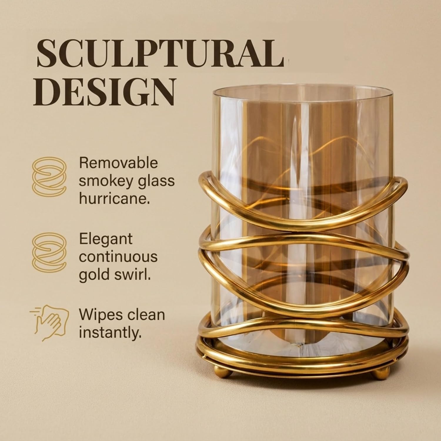 Candle Holder with Glass and Decorative Metal in Swirl Design for Home Decor Console Table Centerpiece Dining Living