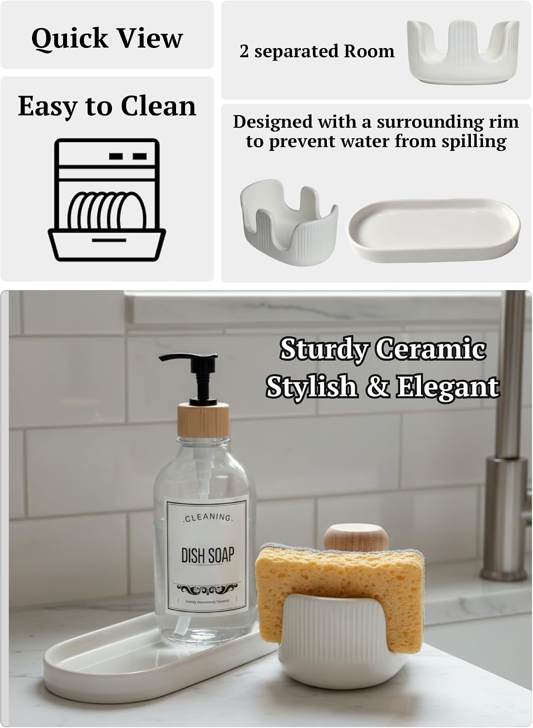 Ceramic Double Sponge Holder / White / Dual-set