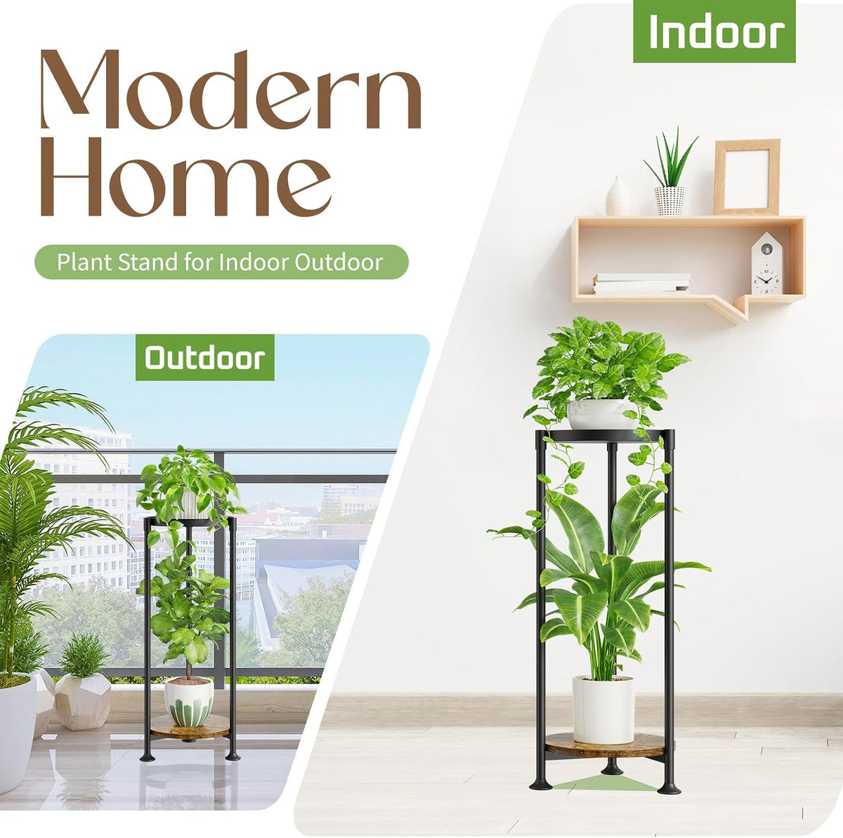 iDavosic.ly 2 Tier Corner Metal Plant Stand Indoor, 30 In Tall, Black Brown | Vertical Outdoor Flower Display Holder