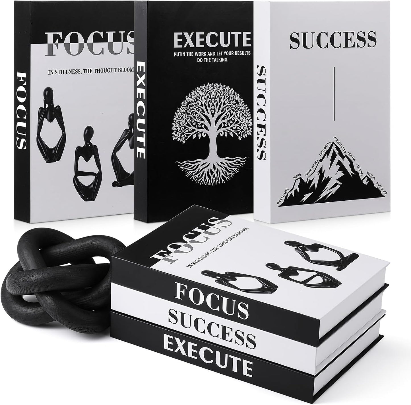 Faux Book Storage Box Set / Black / Set of 3