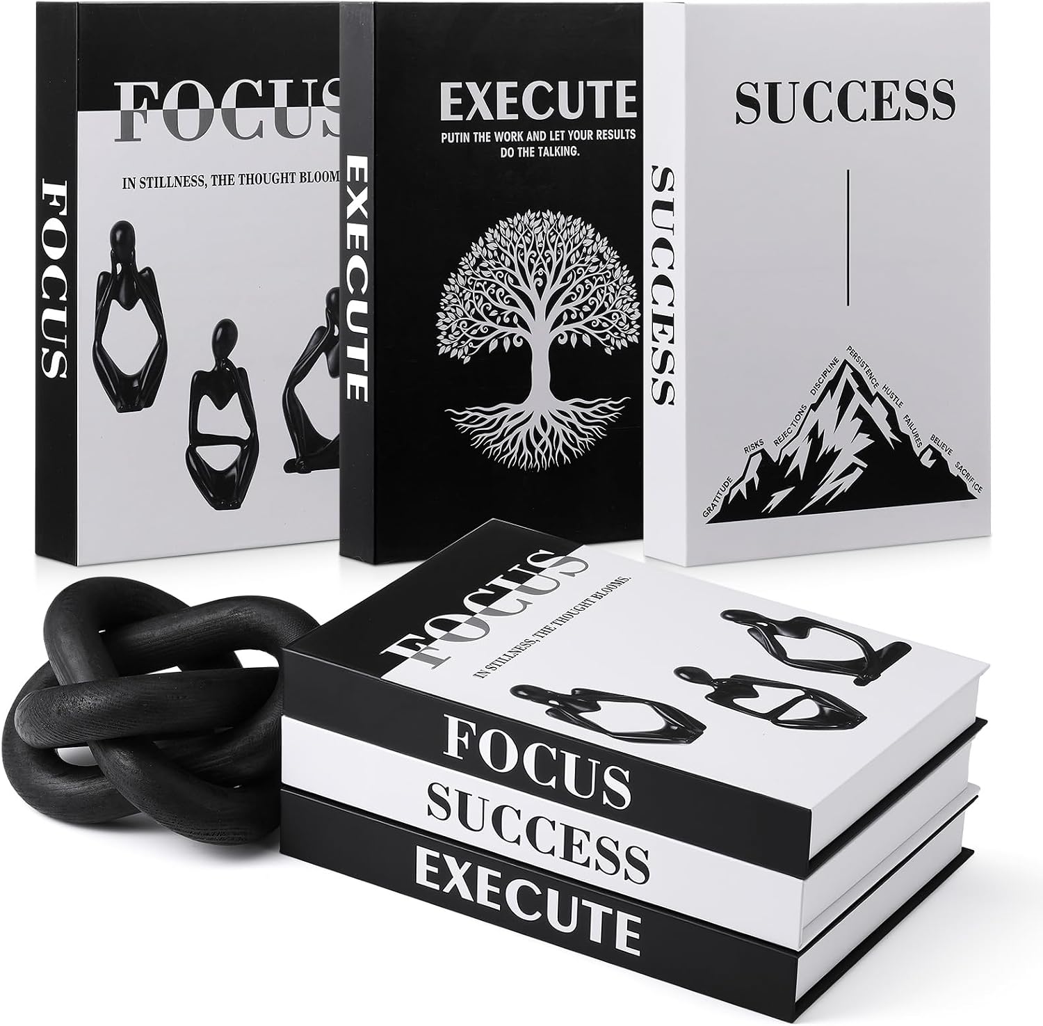 Faux Book Storage Box Set / Black / Set of 3