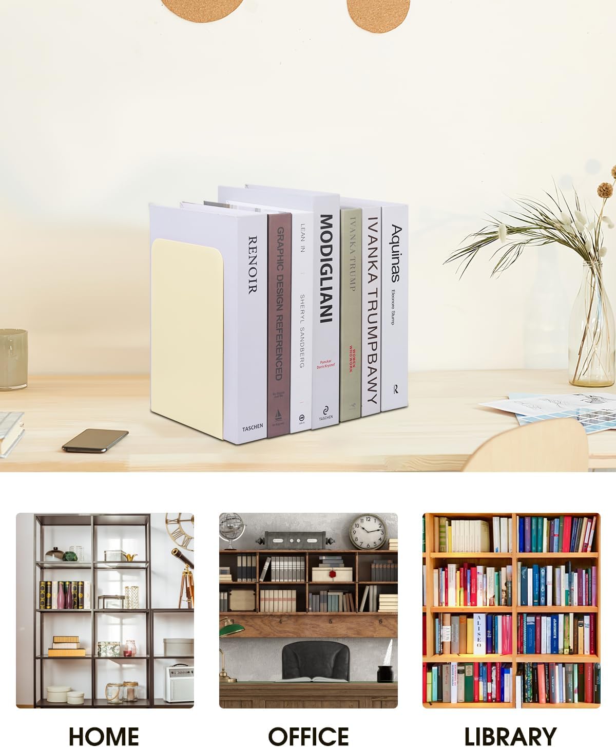 Metal Bookend Supports / Milky White / Set of 4