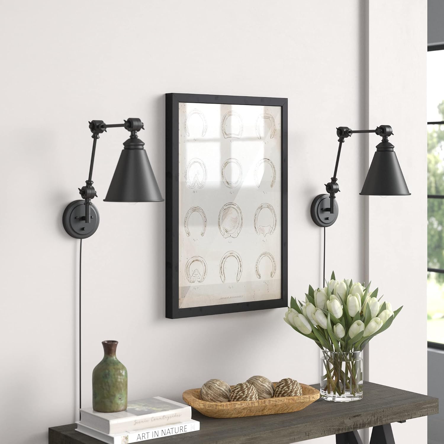 WINGBO Farmhouse Swing Arm Wall Sconce Set of 2, Industrial Adjustable Wall Lamp Light Fixture for Living Room Bedroom
