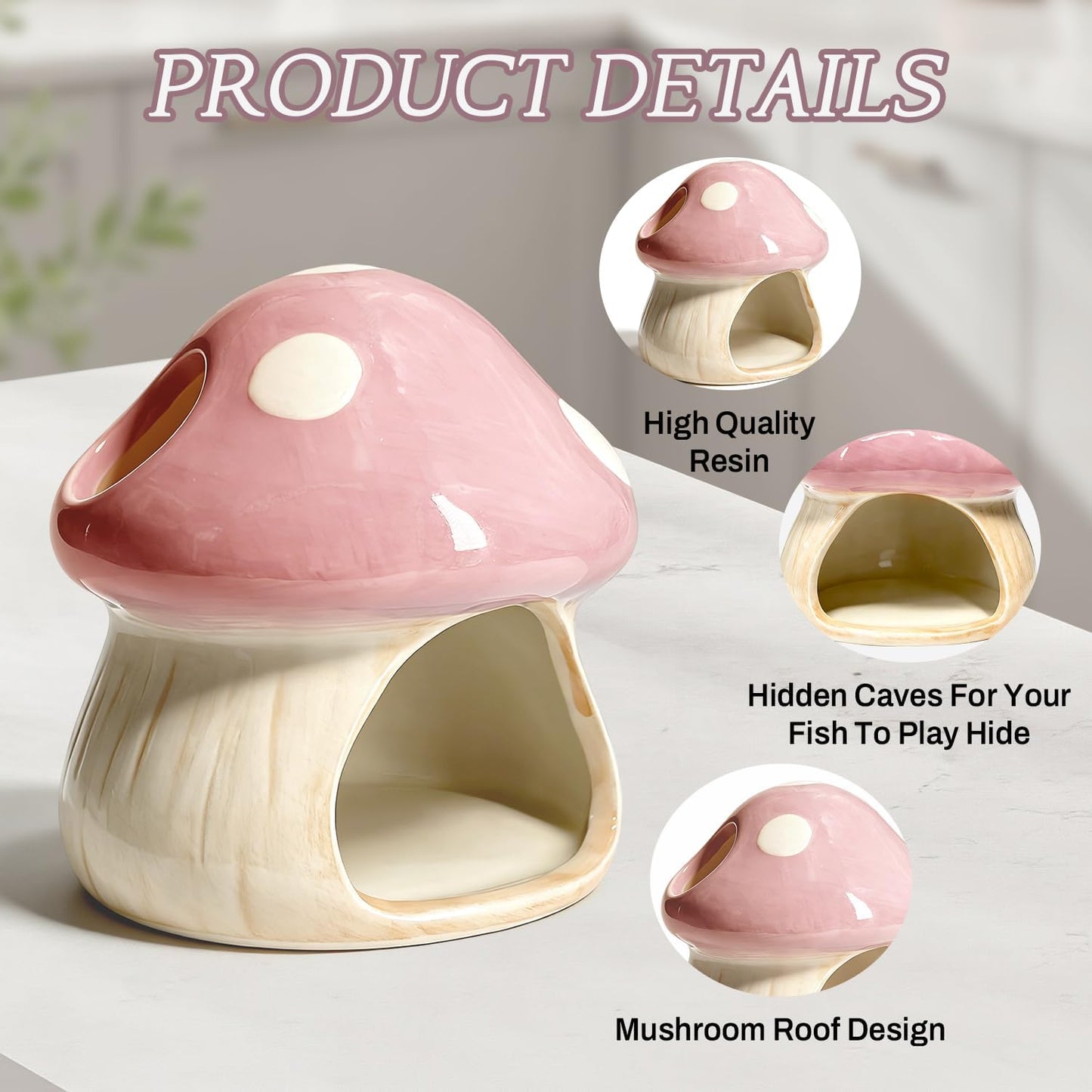 4.33'' x 4.33'' Ceramic Mushroom House Aquarium Decor / Pink