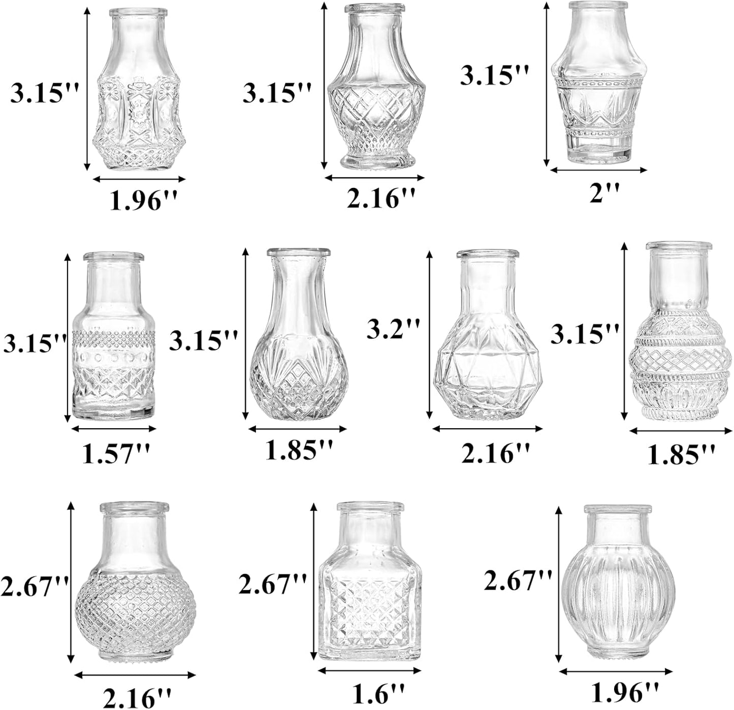 Vintage Mini Glass Vase Set Bulk / Clear / Set of 20