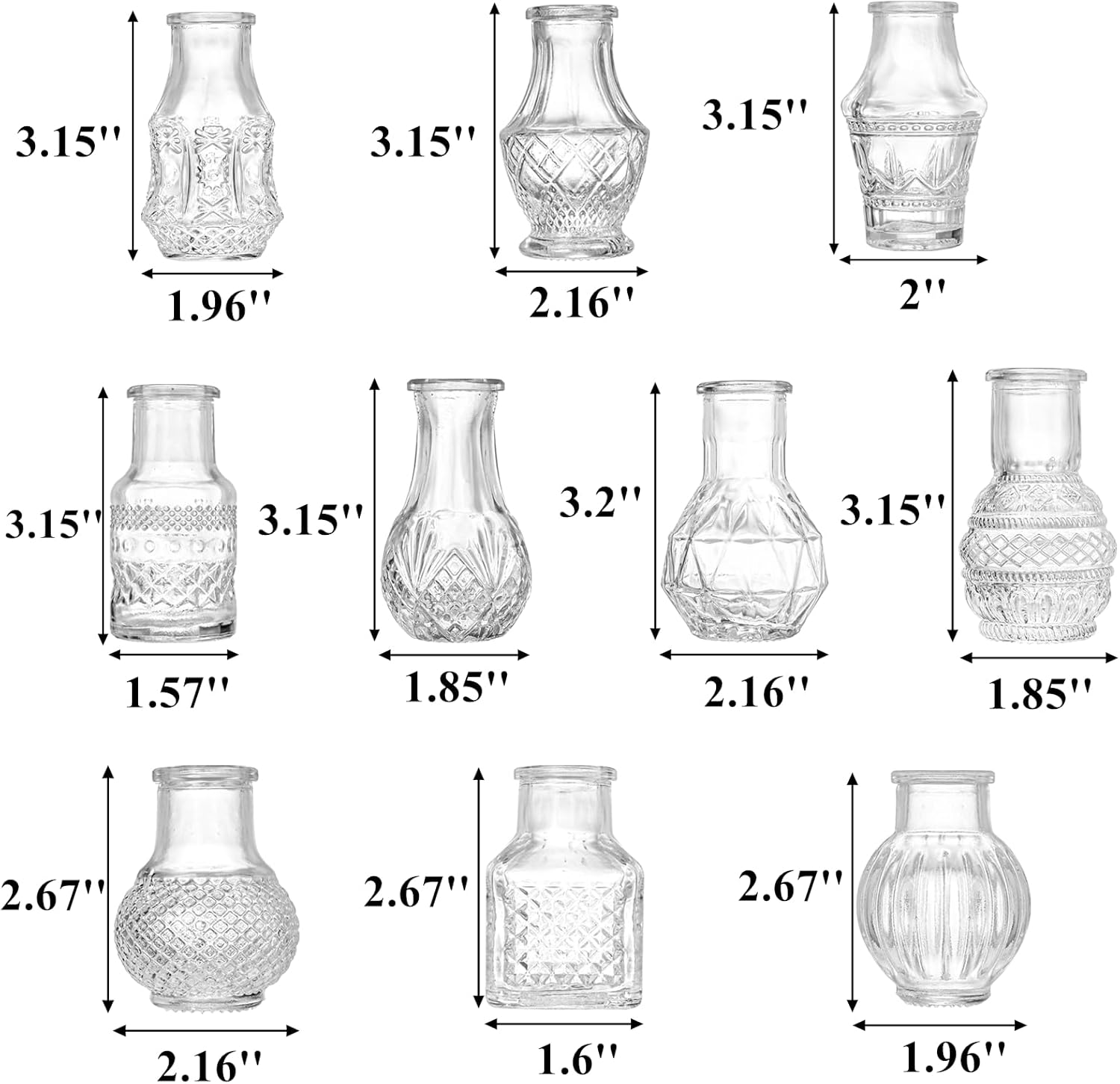 Vintage Mini Glass Vase Set Bulk / Clear / Set of 20