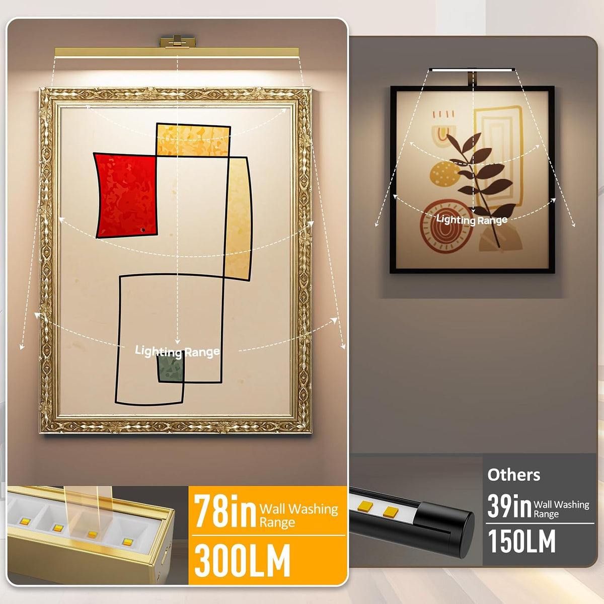 Picture Lights for Wall, Brushed Gold Battery Operated Picture Light 24in Art Light CCT Dimmable Recharging Battery
