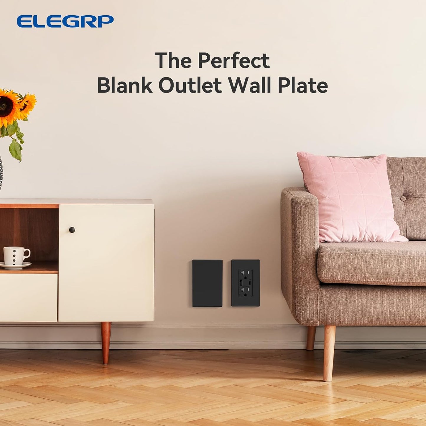 ELEGRP Blank Wall Plate Cover, 1-Gang Screwless Blank Outlet Plate, Mid-Size 4.88" x 3.13" Unbreakable Thermoplastic