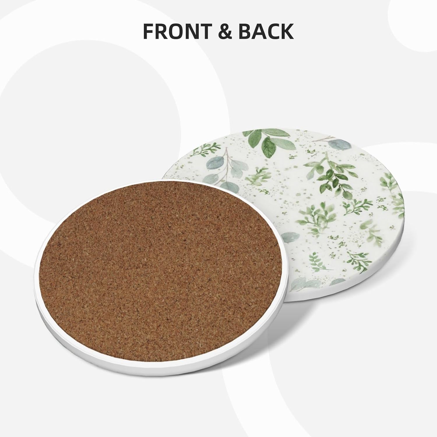 Leaves Coasters Absorbent Ceramic Drink Coaster / Green / 4 Inch / Set of 4