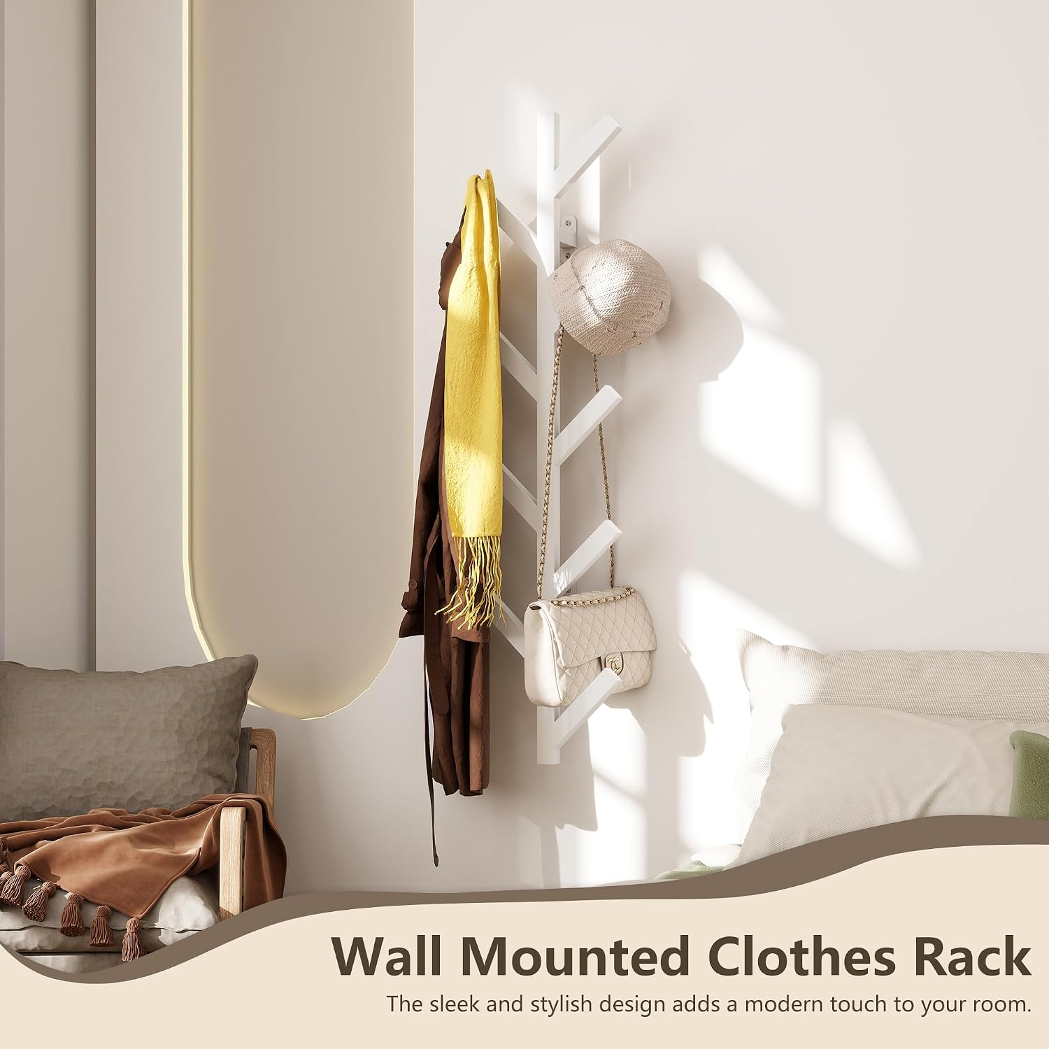 Vlush Wall Mounted Metal Coat Rack with 9 Hooks Modern Minimalist Coat Racks, Upright hat rack for wall for Hanging