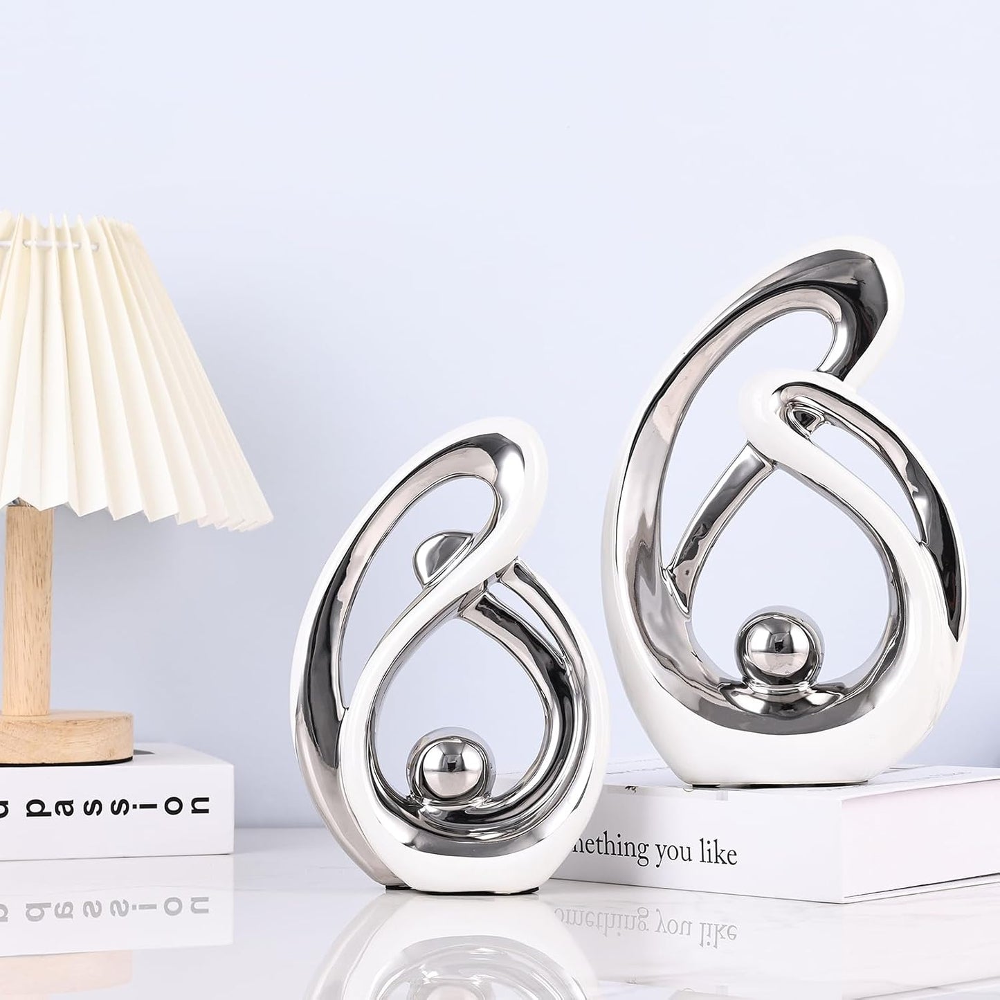 Abstract Ceramic Statue / White Silver / Small / Set of 2