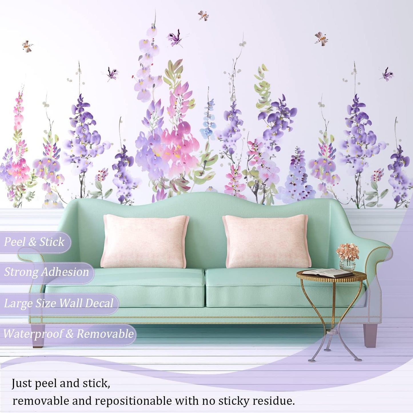 Large Hanging Floral Vinyl Wall Stickers / Flower Purple