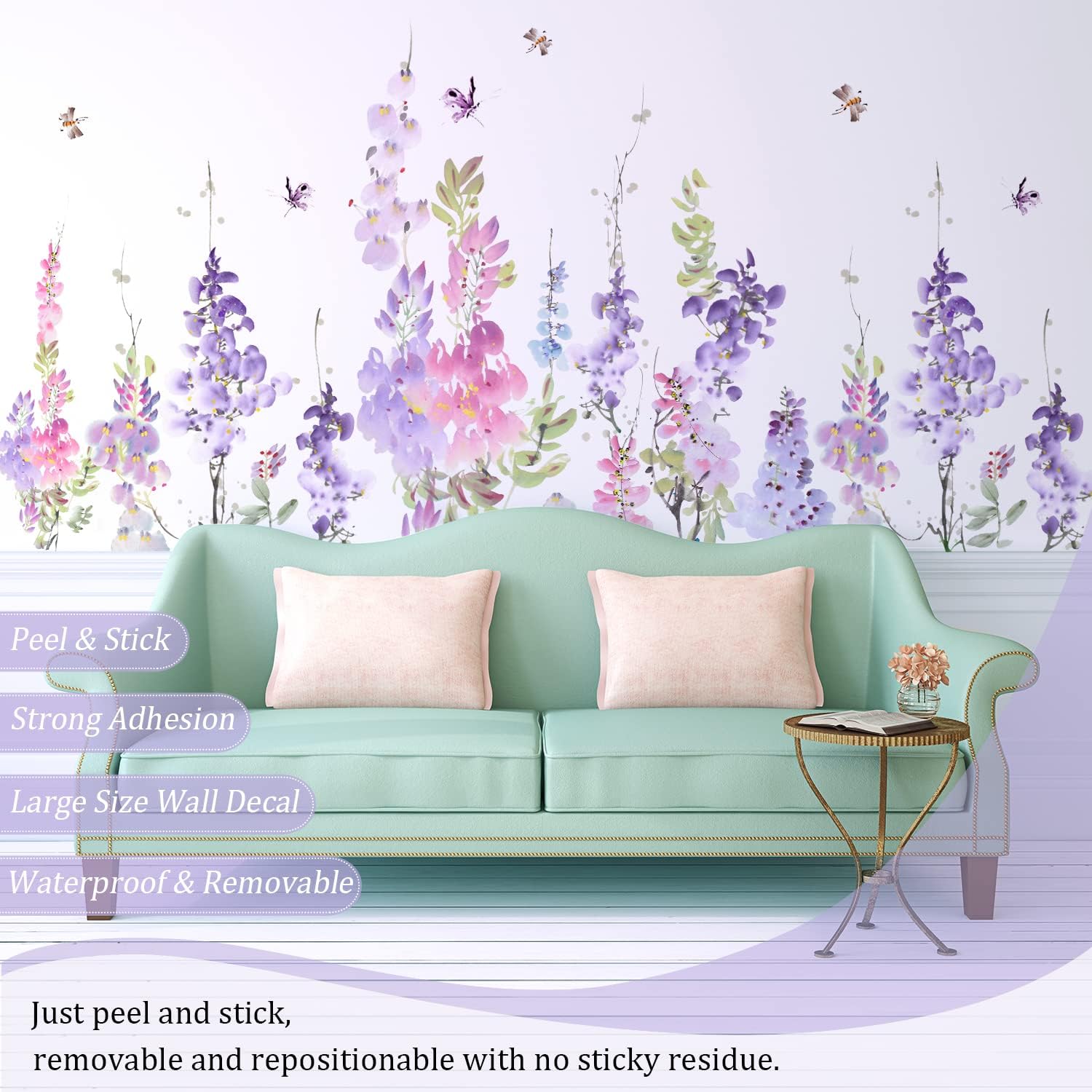 Large Hanging Floral Vinyl Wall Stickers / Flower Purple