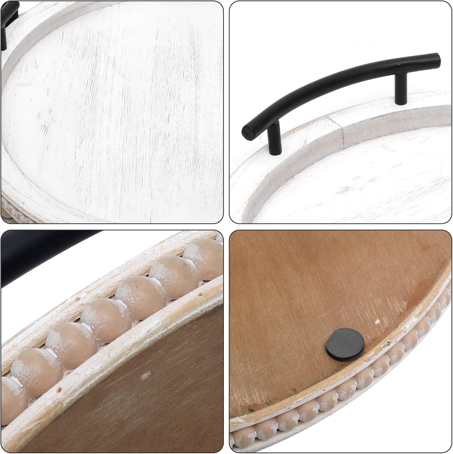 Wooden Beaded Serving Tray / White / Set of 13