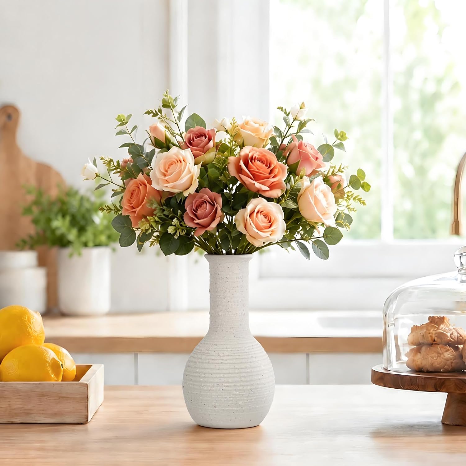 Ceramic Flower Vase Home Decor White Small Vase Decorative Table Farmhouse Vases / Modern White-v15