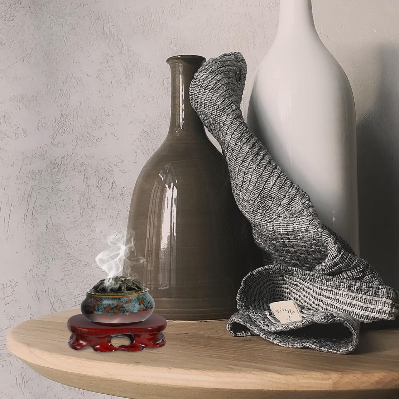 Oval Wood Display Stand Base Ornament for Small Statues Crafts Flowerpots Incense Burners Rustic