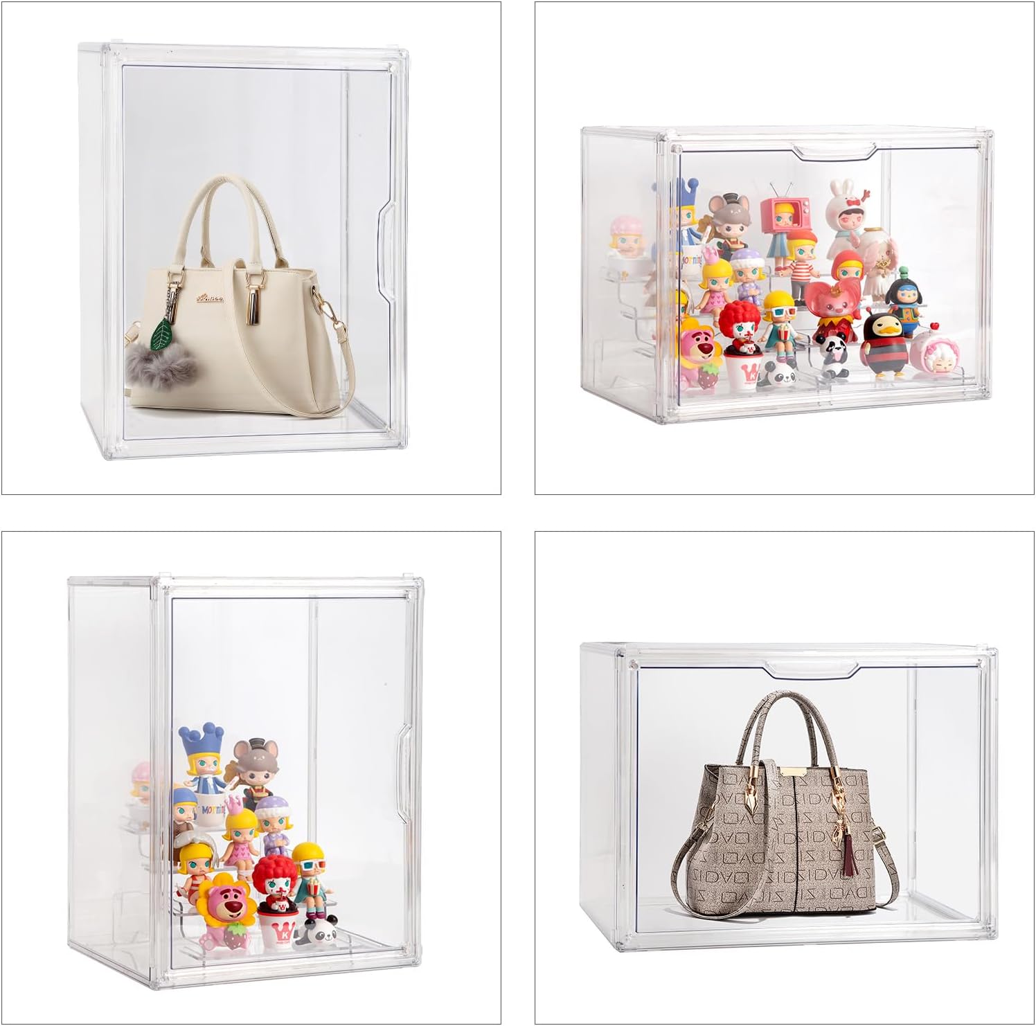 BOHOIDEE Clear Acrylic Display Case with Two Display Shelves for Figures, Dustproof Storage Organizer Box with Magnetic