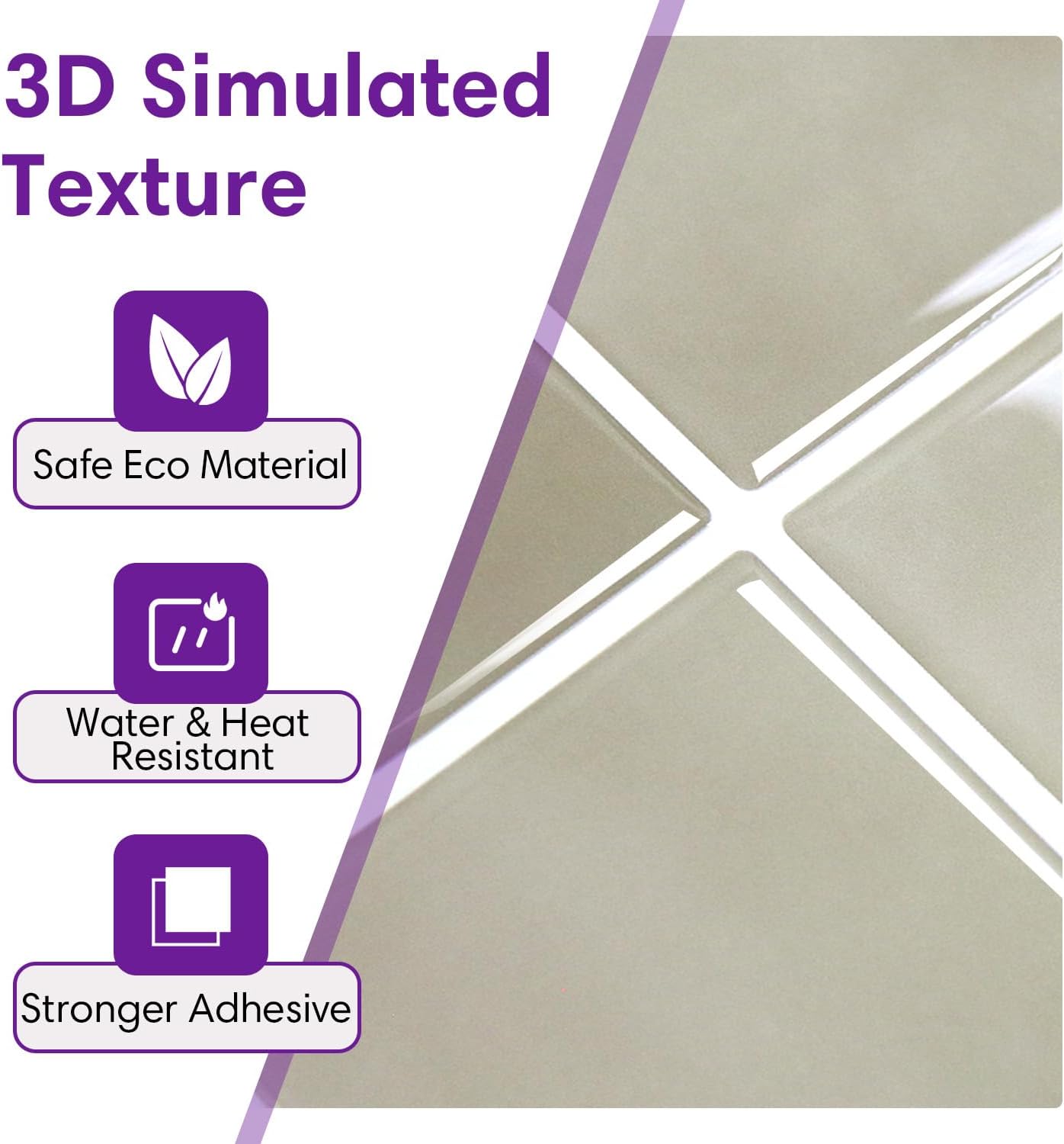 3D Adhesive Glossy Square Panels Stick / ST-SM-E / Brown / 12 x 12 / Set of 10