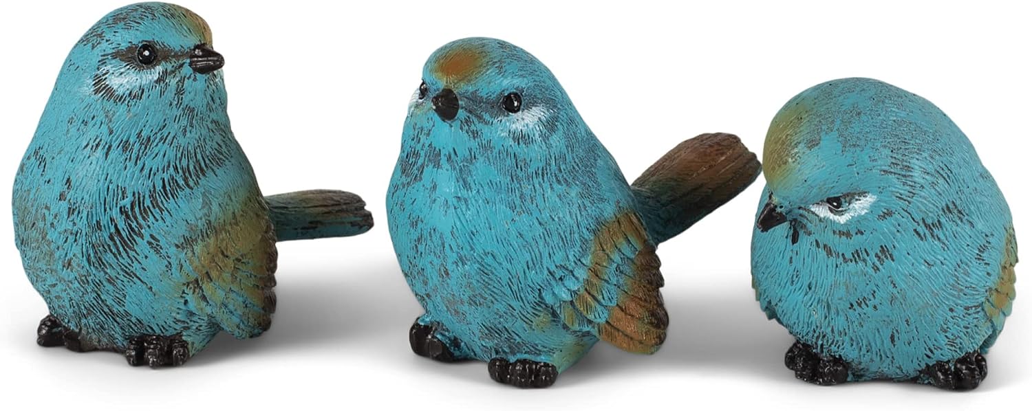 Seaside Cottage Textured Chickadee Birds Resin Stone Tabletop / Blue / 2.5 x 2.5 / Set of 3