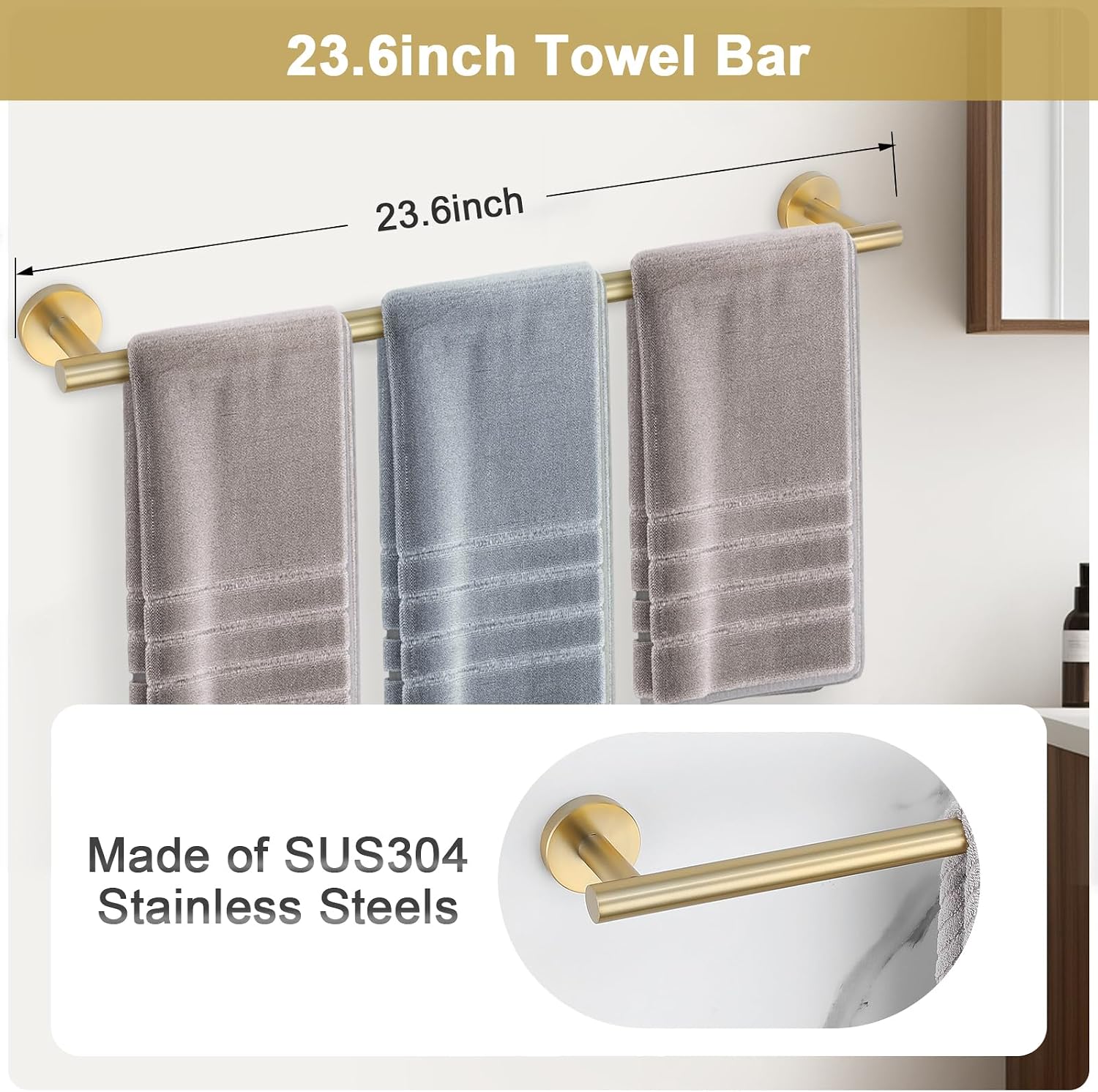 Brushed Gold Bathroom Hardware Set, 5 Pieces Gold Towel Bar Bathroom Accessories, Upgraded Toilet Paper Holder with