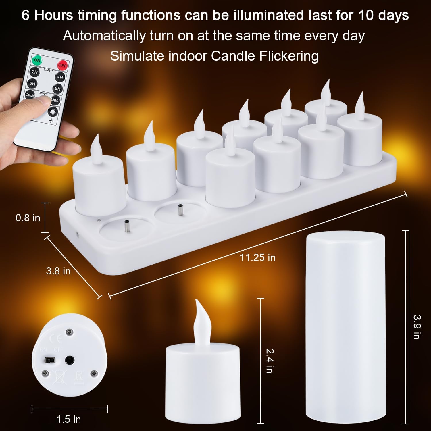 WoneNice 12 pcs Rechargeable Flameless Tealight Candles with Remote & Timer | Battery-powered LED Tealight w/ Charging