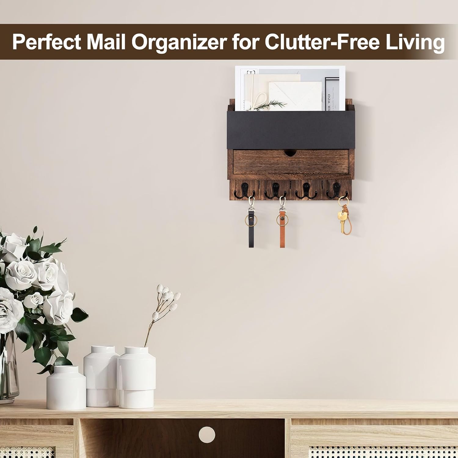 Modern Wooden Mail Organizer / Brown