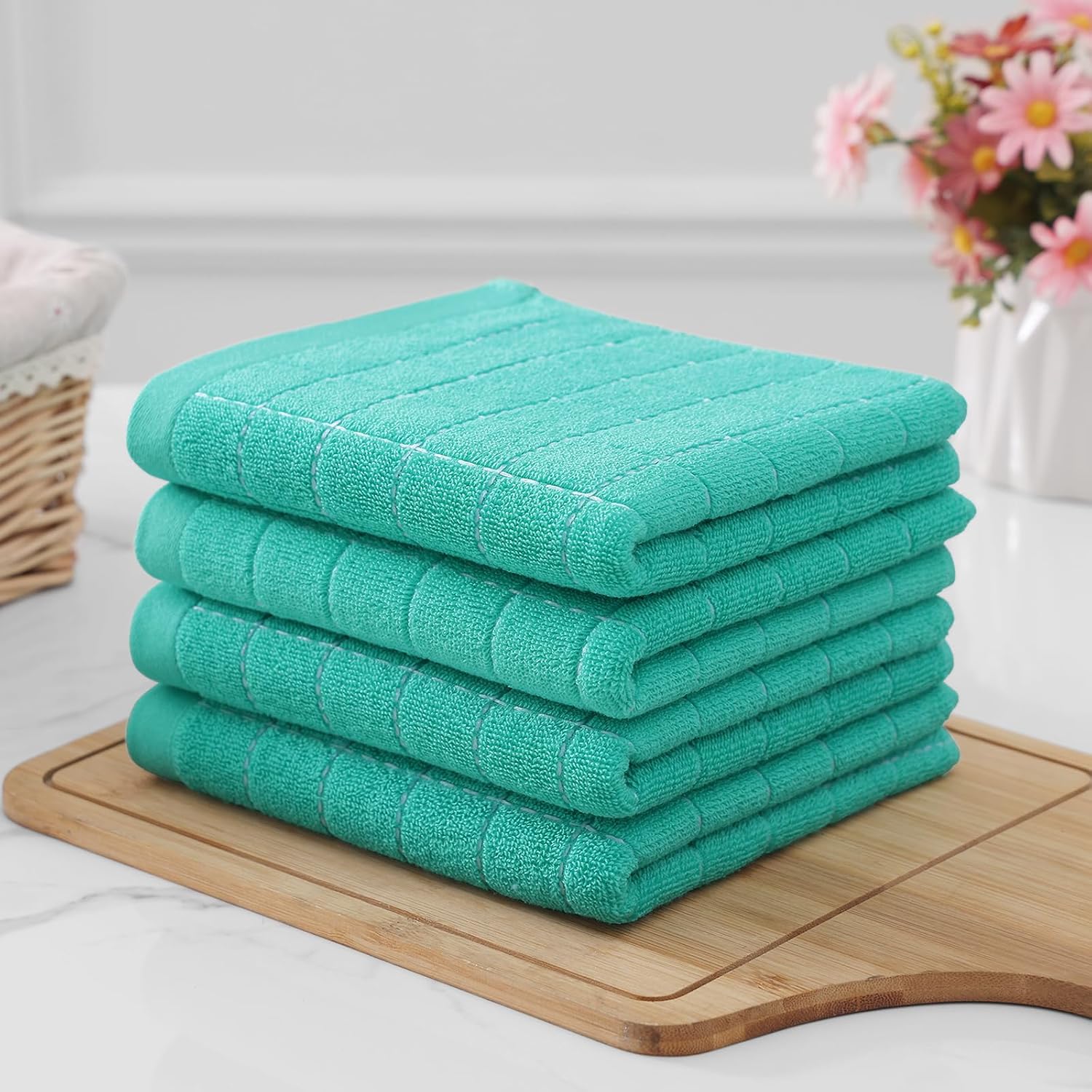 Homaxy 100% Cotton Terry Kitchen Towels, 8 Pack, Turquoise | Ultra Soft and Absorbent Dish Towels for Kitchen, Suitable