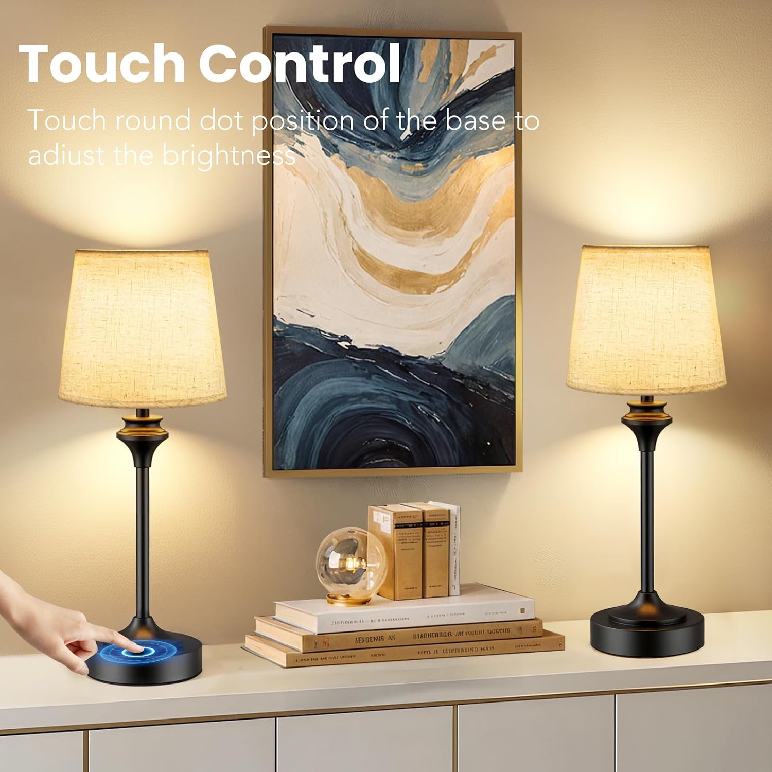 Portables Cordless Table Lamp Set of 2, Battery Operated Lamp, Bedside Table Lamp with Warm White,3 Way Dimmable Touch
