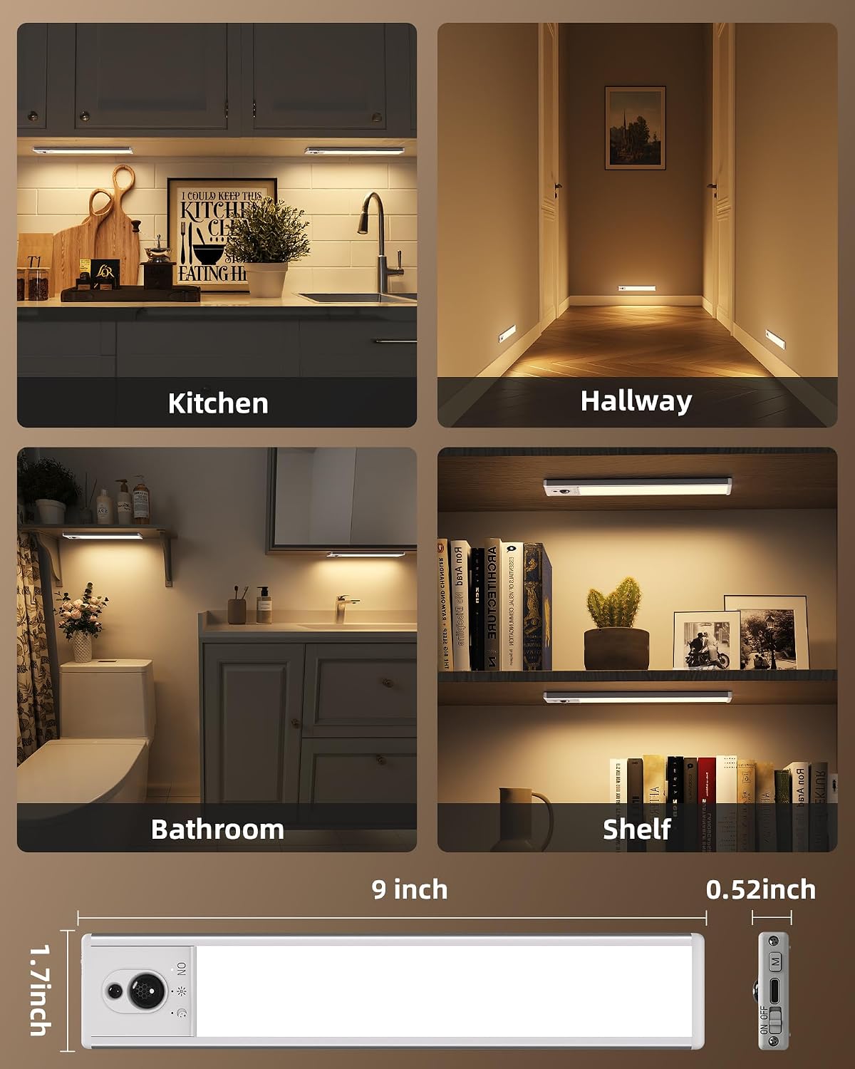EZVALO Under Cabinet Lighting with Charging Station, Rechargeable Motion Sensor Light Indoor, Dimmable Closet Lights