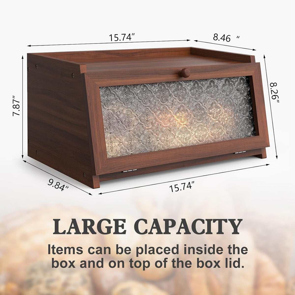LOHASOK Bread Box for Kitchen Countertop,Brown Begonia | Large, Farmhouse Bread Container Holder Storage, Acrylic