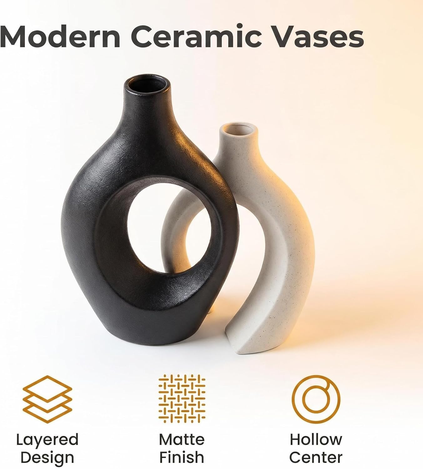 XL Black and Beige Snuggle Hollow Ceramic Vase / Black+beige XL / Set of 2