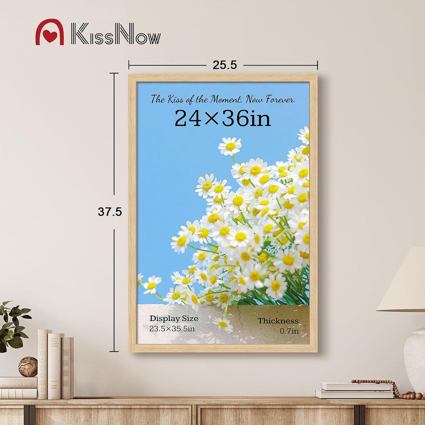 24x36 Poster Frame 4 Pack, Oak Solid Wood, Gallery Wall Hanging Art | Wall Hanging, Thick & Wide Border, Clear
